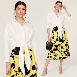 OSMAN YOUSEFZADA Tie Front Cargo Long Sleeve Cotton Button Down Cropped Blouse M